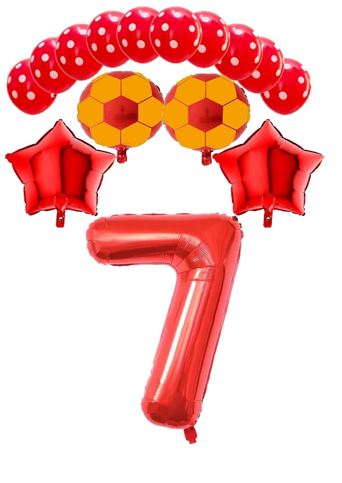 Kırmızı Rakam Futbol Topu Yıdız Folyo ve Puanlı Balon Seti Yaş 7