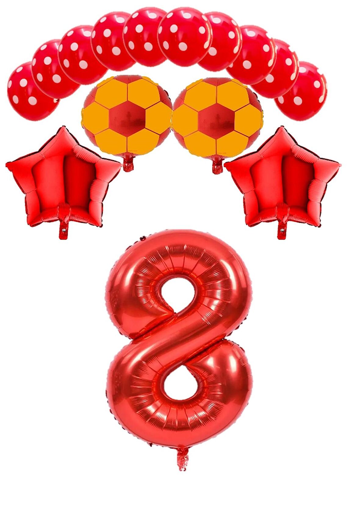 Kırmızı Rakam Futbol Topu Yıdız Folyo ve Puanlı Balon Seti Yaş 8