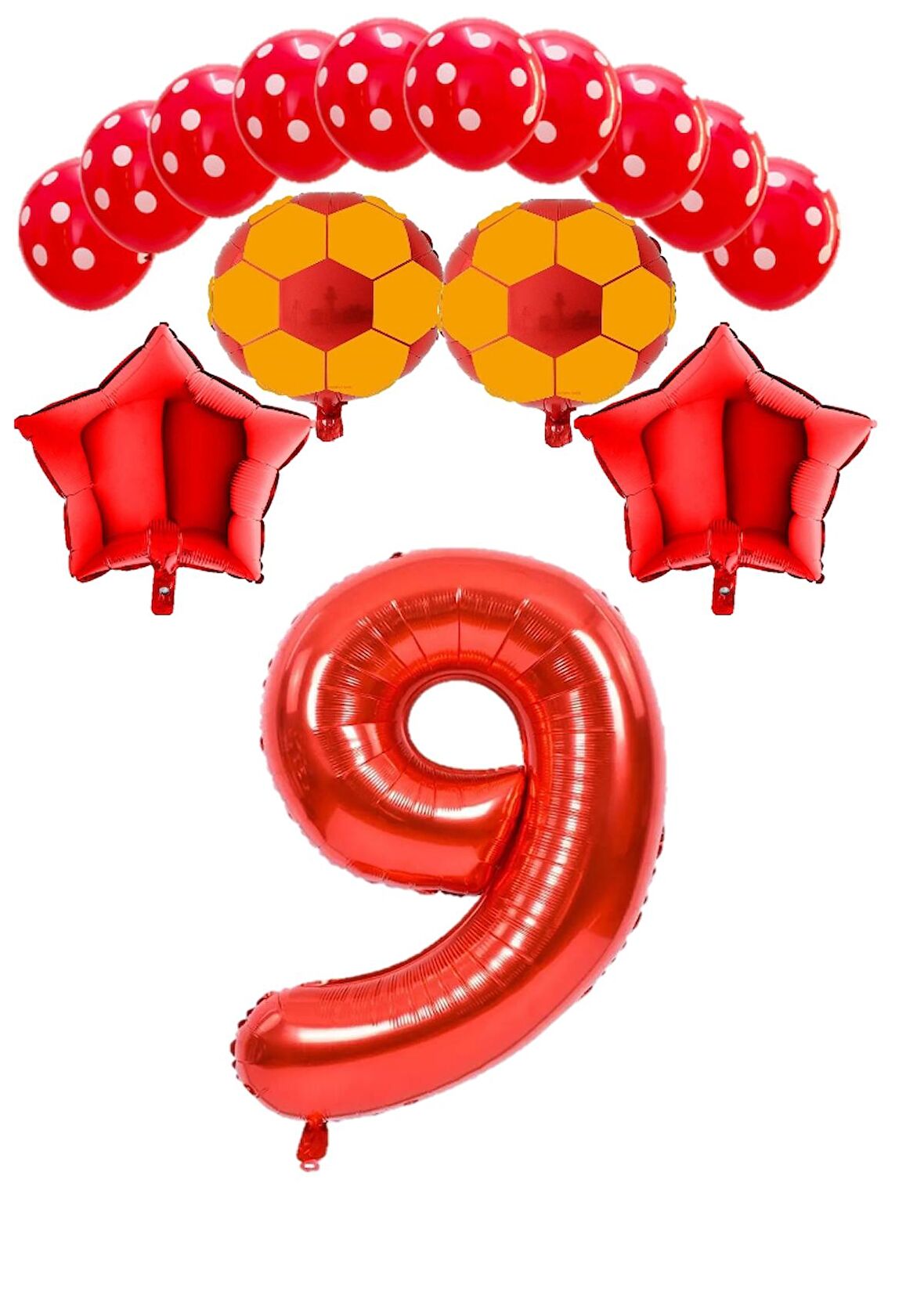 Kırmızı Rakam Futbol Topu Yıdız Folyo ve Puanlı Balon Seti Yaş 9