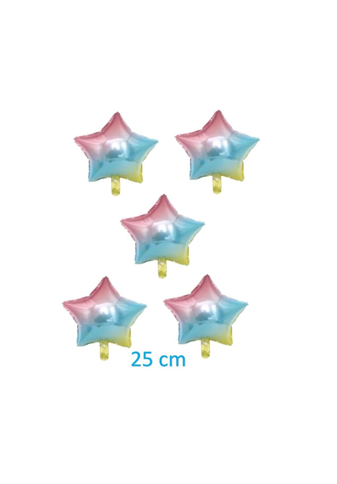 Gökkuşağı Renk 10 inç 25 Cm Yıldız Folyo Balon 5 Adet