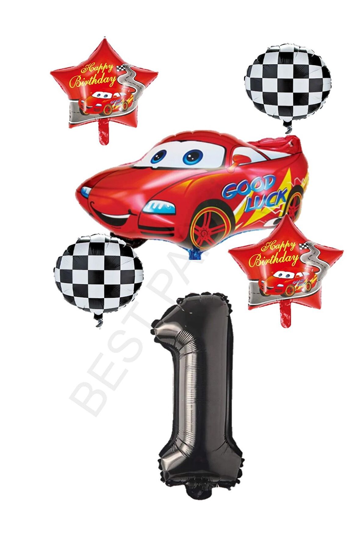 Yarış Temalı Arabalı Yıldızlı Folyo balon Seti Yaş 1