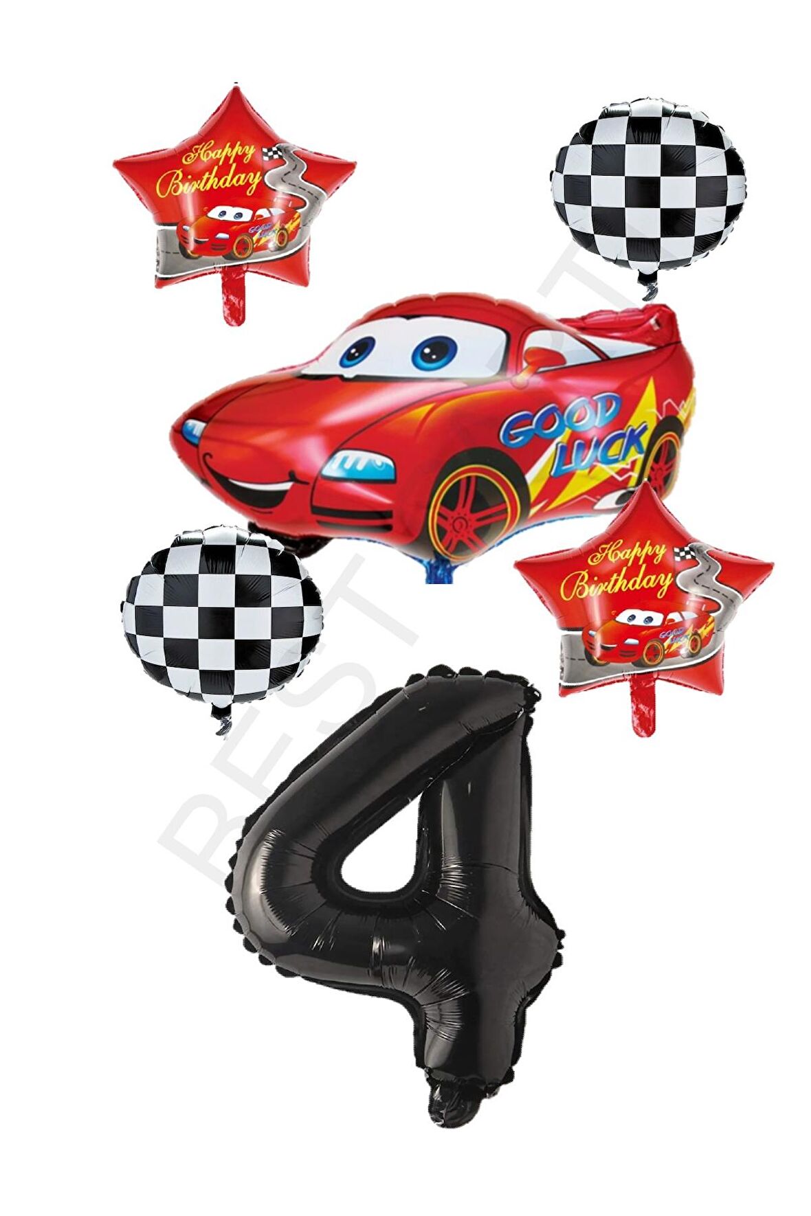 Yarış Temalı Arabalı Yıldızlı Folyo balon Seti Yaş 4