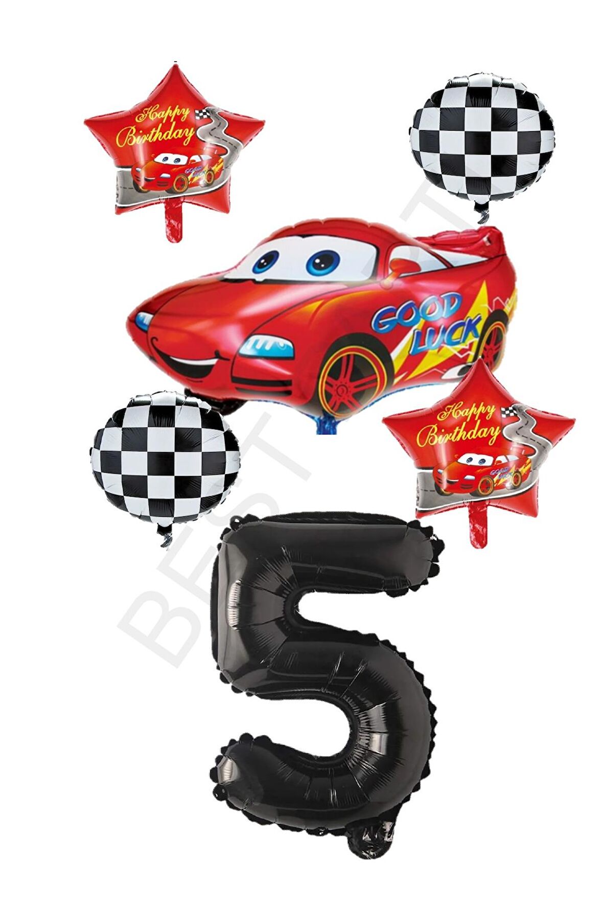 Yarış Temalı Arabalı Yıldızlı Folyo balon Seti Yaş 5