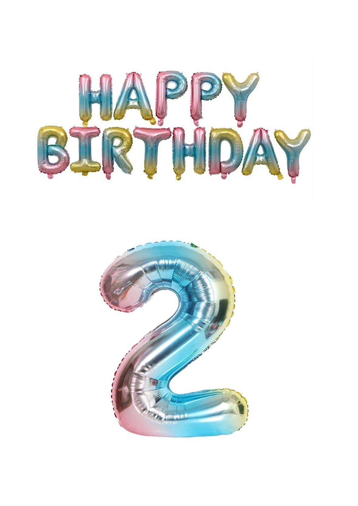 Gökkuşağı Renk  Happy Bırthday ve Rakam Folyo Balon Seti Yaş 2