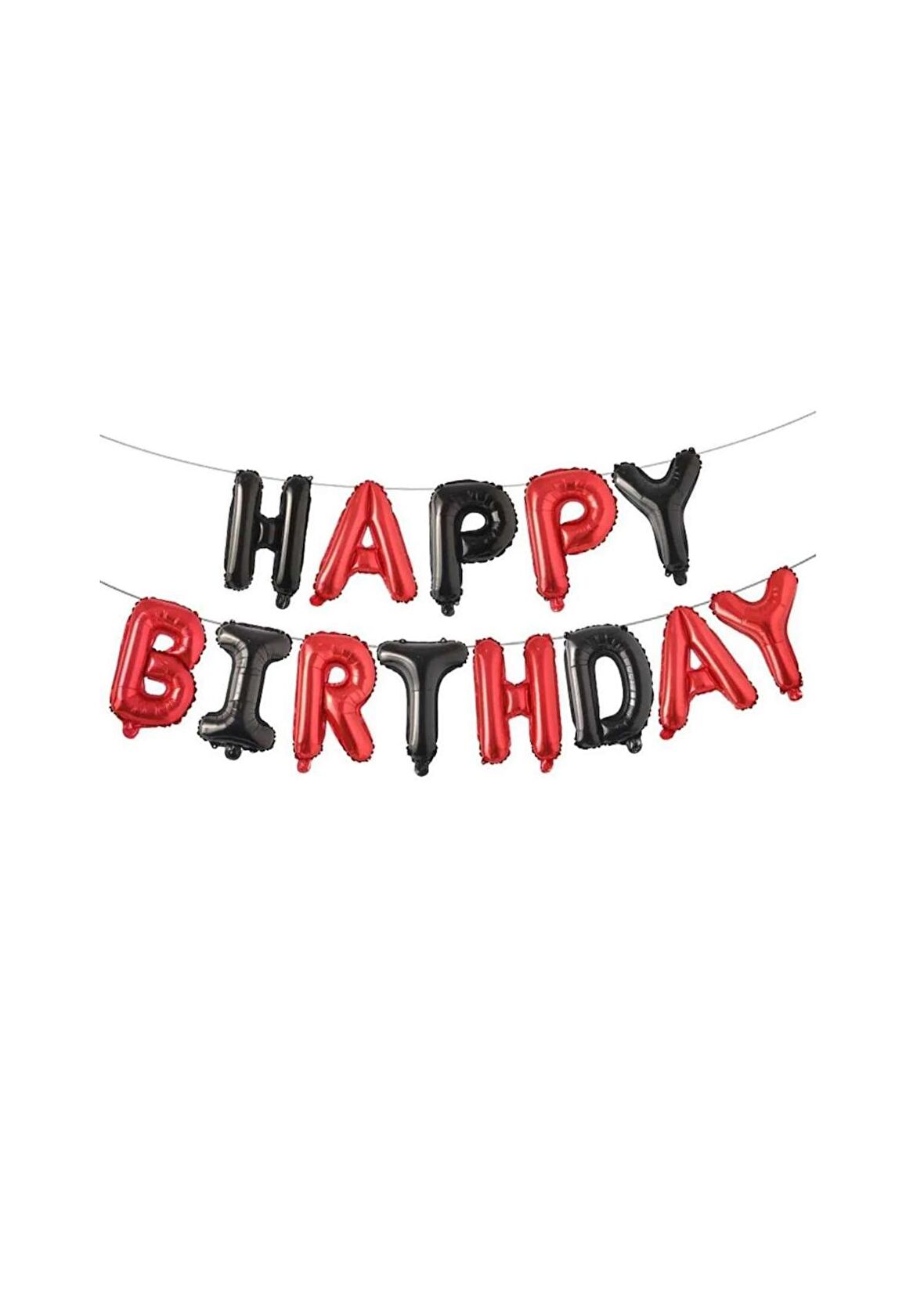 Happy Bırthday Siyah Kırmızı Renk Folyo Balon 