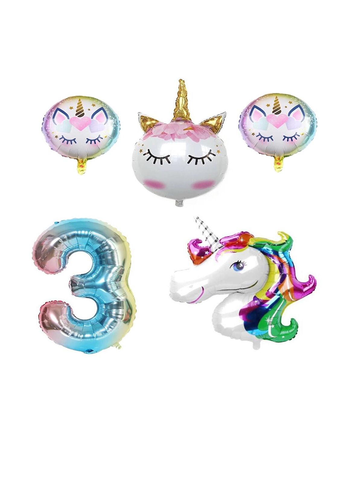 Unicorn Karakterli Rakamlı Doğum Günü Parti Seti Yaş 3