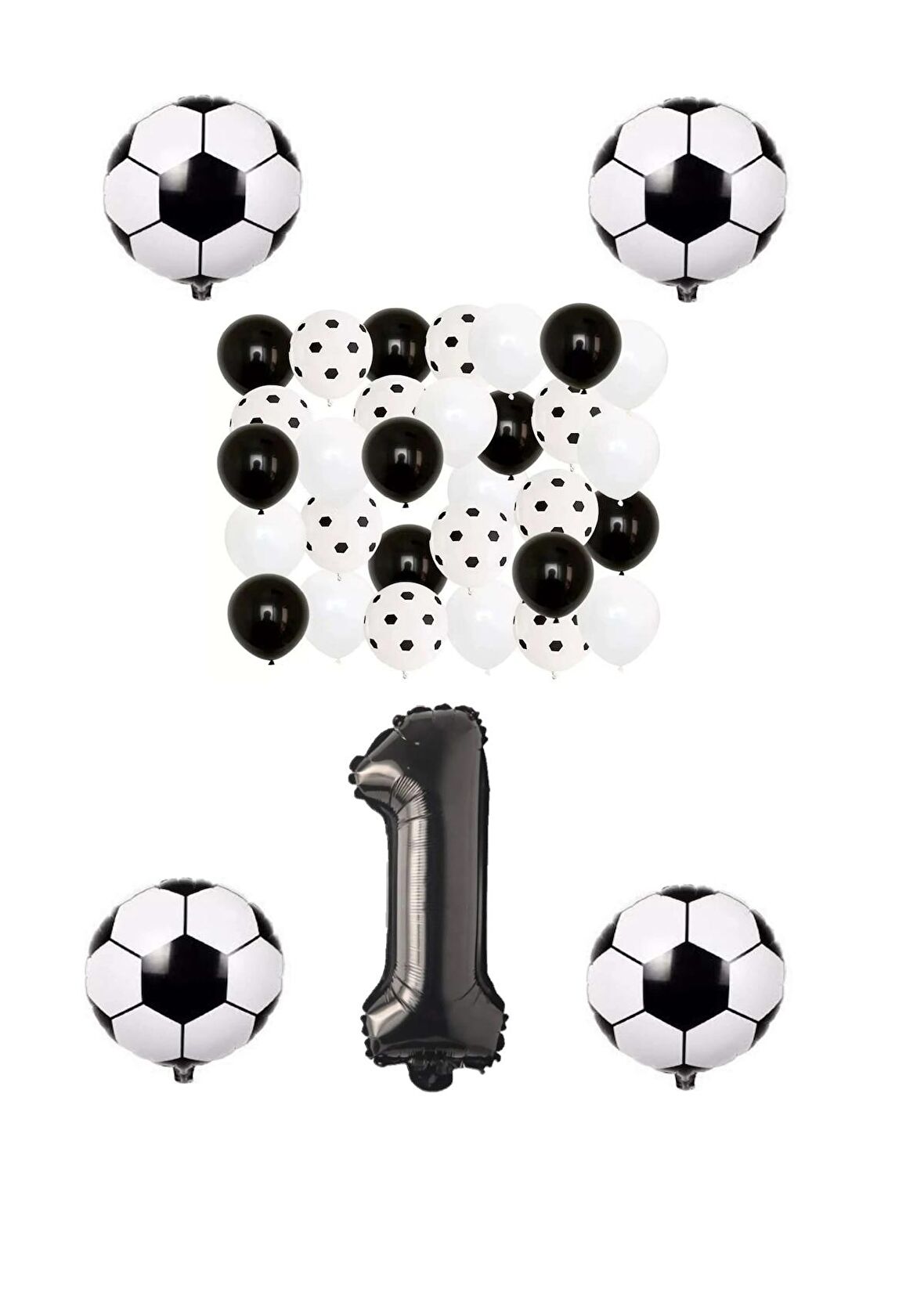 Siyah Beyaz Taraftar Folyo Balon Doğum Günü Parti Seti Yaş 1