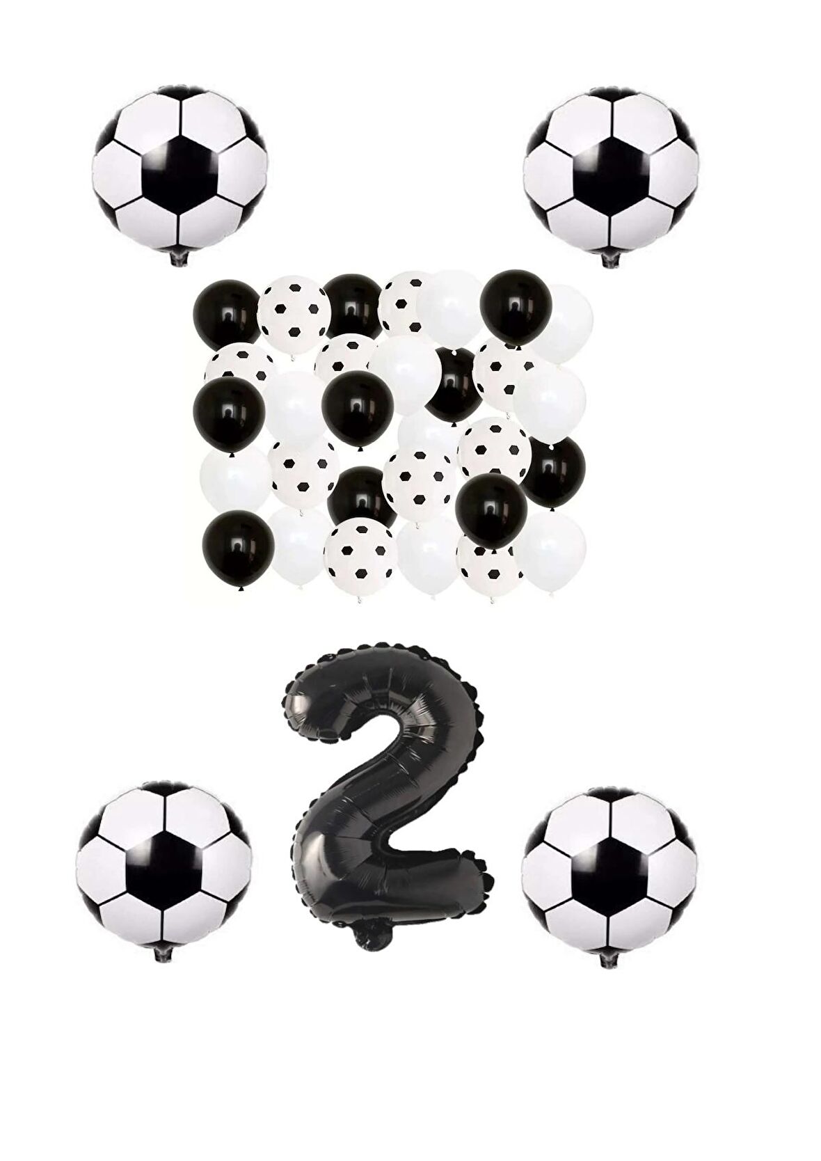 Siyah Beyaz Taraftar Folyo Balon Doğum Günü Parti Seti Yaş 2