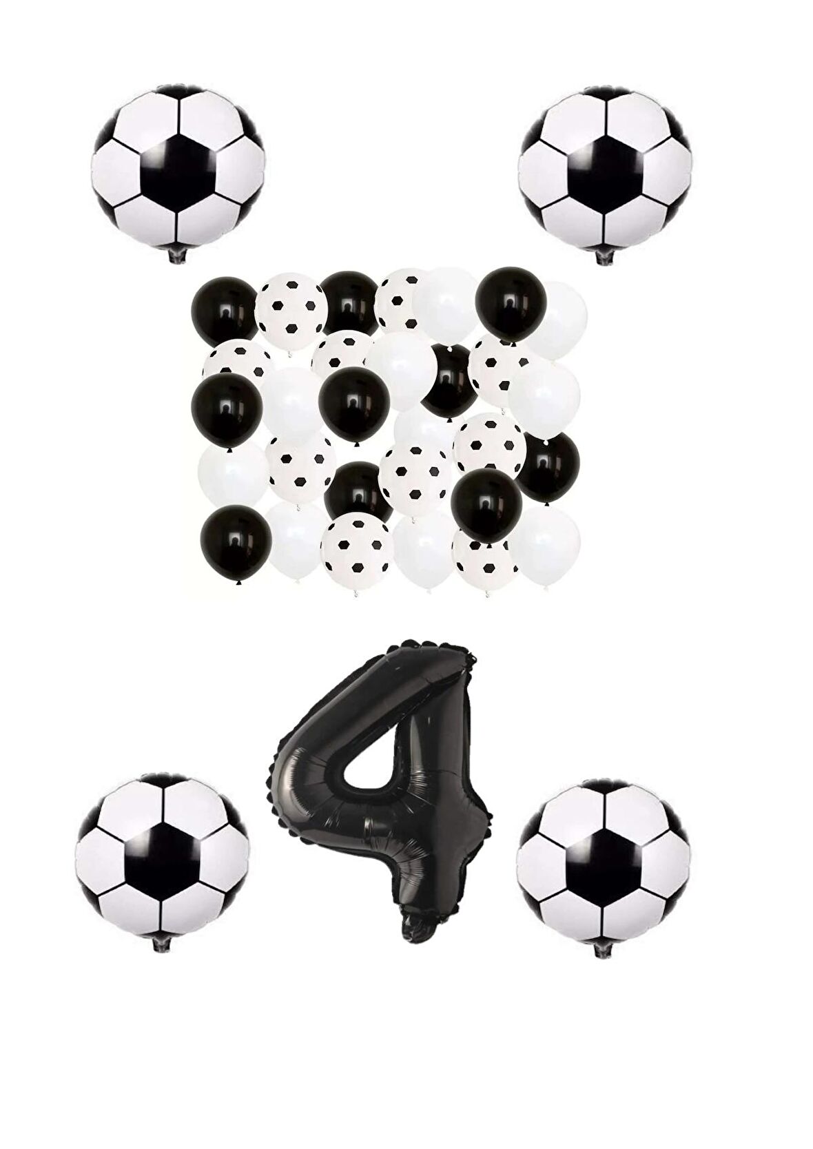 Siyah Beyaz Taraftar Folyo Balon Doğum Günü Parti Seti Yaş 4