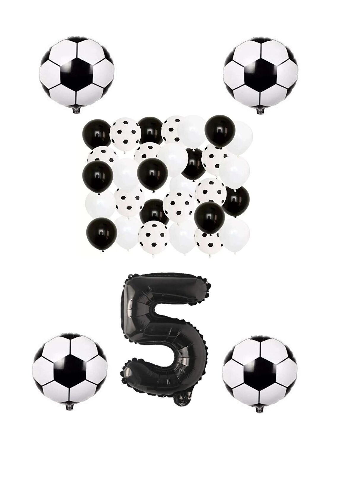 Siyah Beyaz Taraftar Folyo Balon Doğum Günü Parti Seti Yaş 5