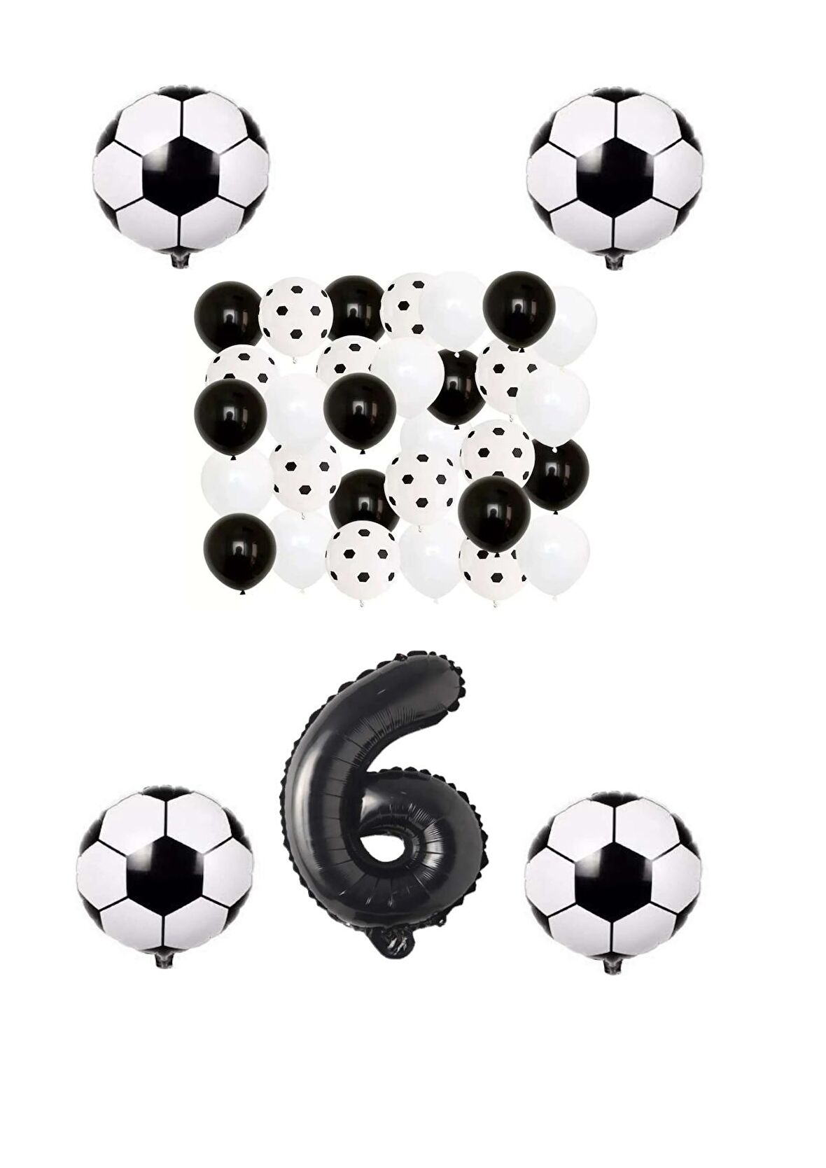 Siyah Beyaz Taraftar Folyo Balon Doğum Günü Parti Seti Yaş 6