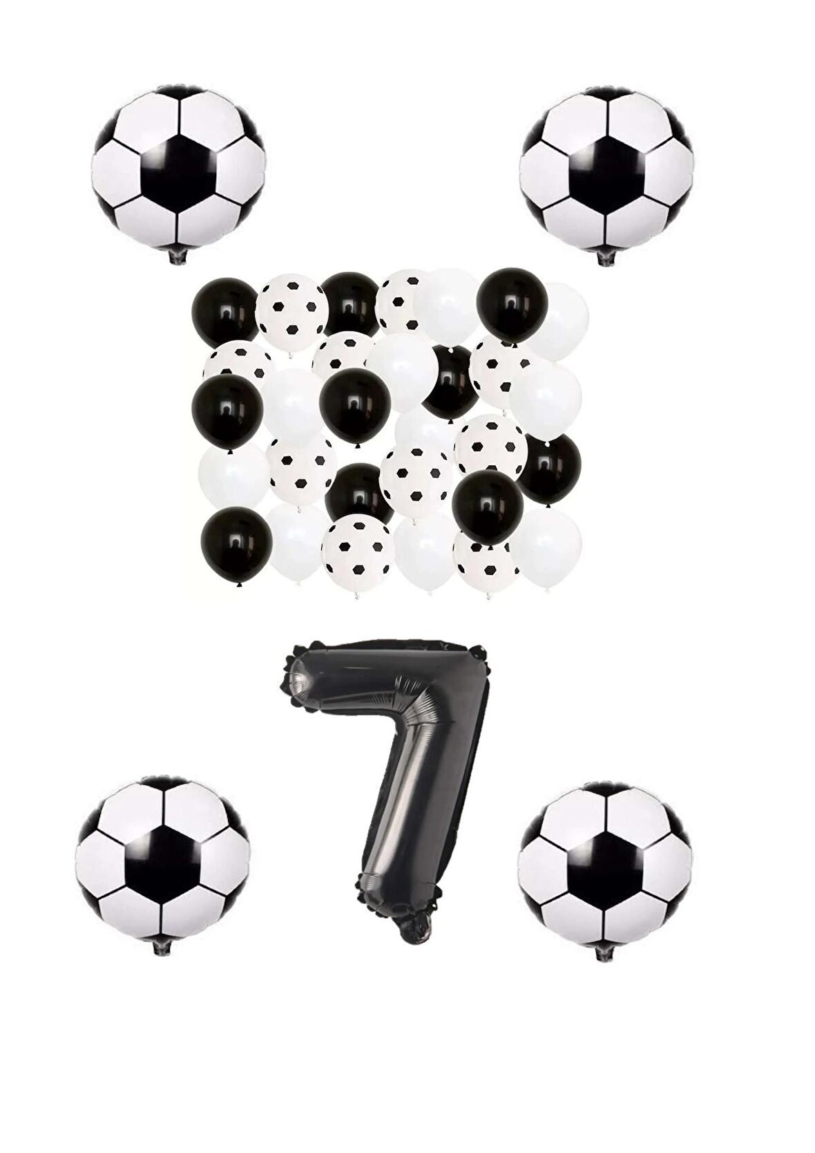 Siyah Beyaz Taraftar Folyo Balon Doğum Günü Parti Seti Yaş 7