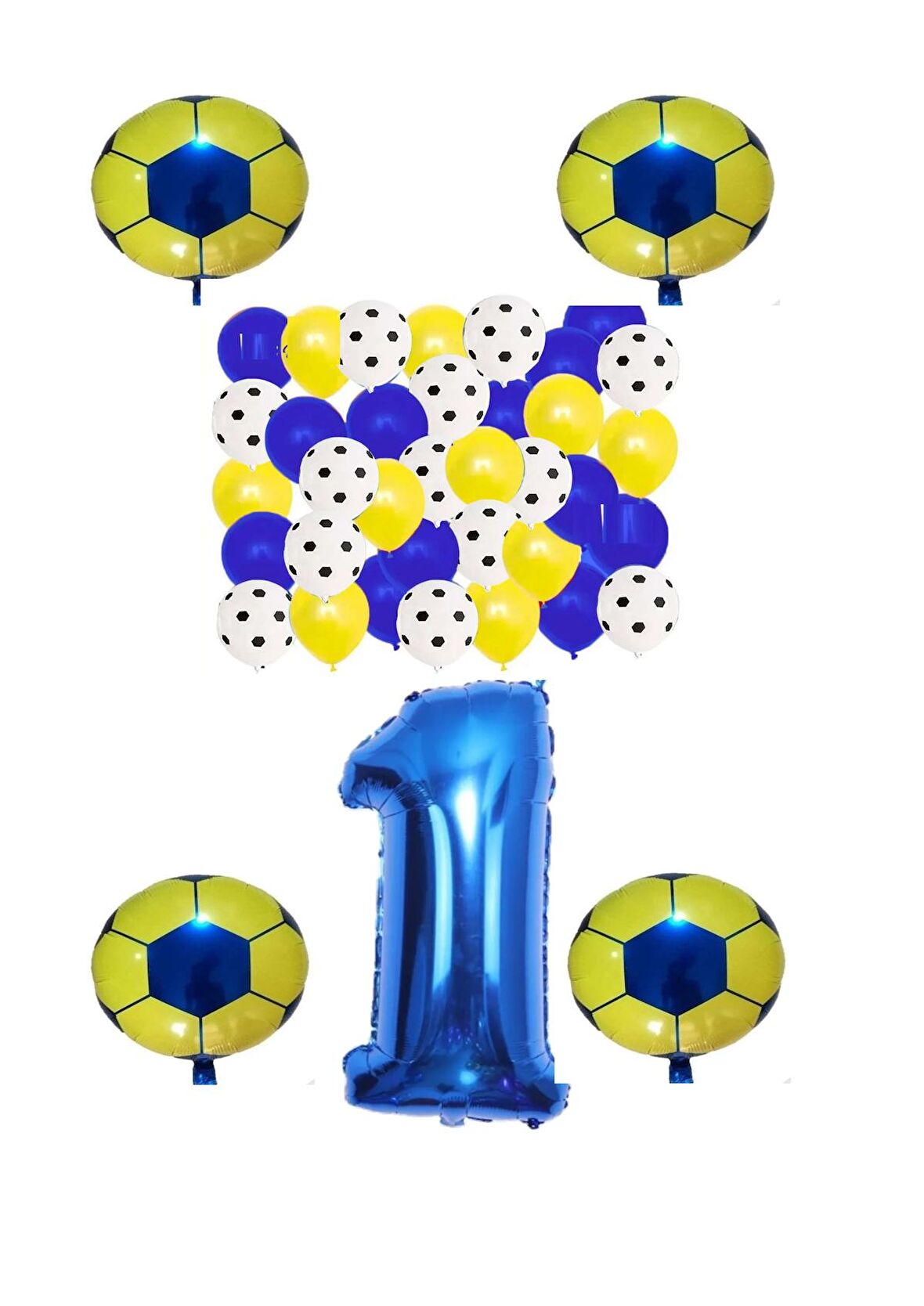 Sarı Lacivert Taraftar Folyo Balon Doğum Günü Parti Seti Yaş 1
