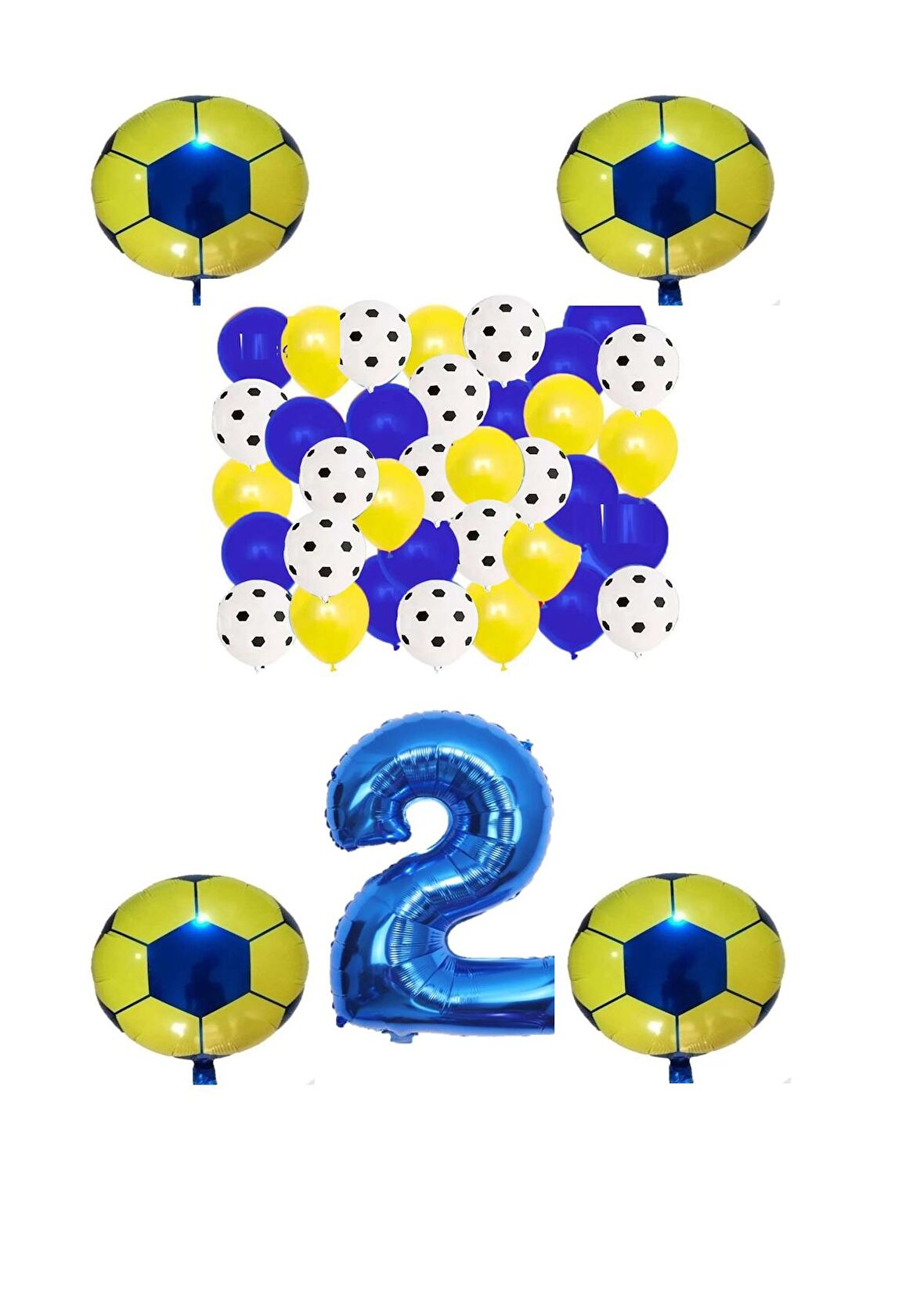 Sarı Lacivert Taraftar Folyo Balon Doğum Günü Parti Seti Yaş 2