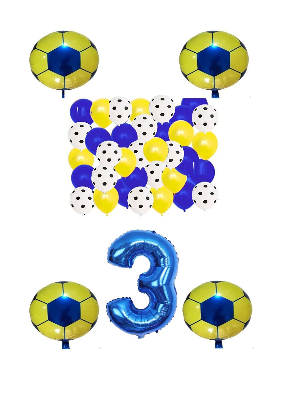 Sarı Lacivert Taraftar Folyo Balon Doğum Günü Parti Seti Yaş 3