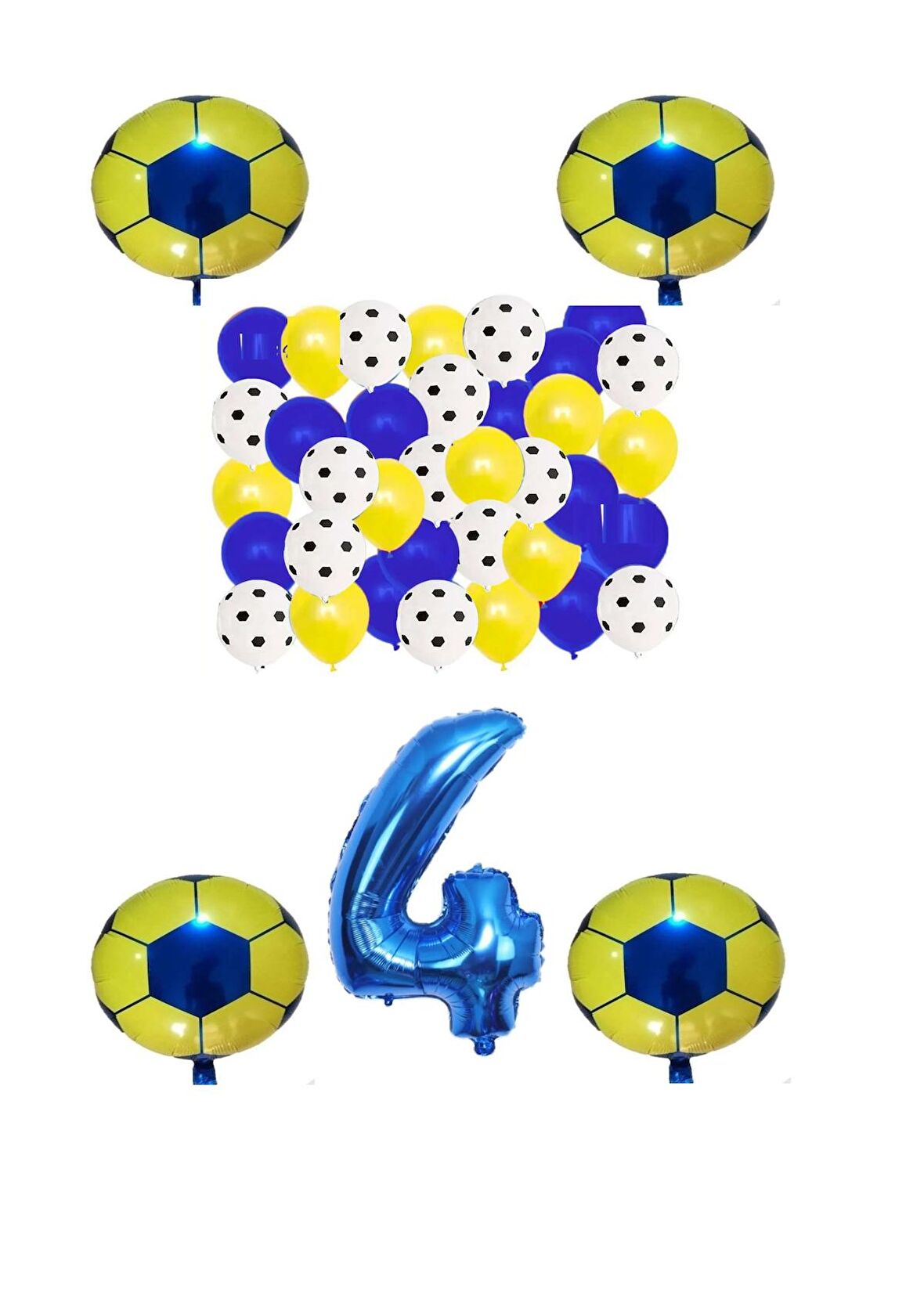 Sarı Lacivert Taraftar Folyo Balon Doğum Günü Parti Seti Yaş 4
