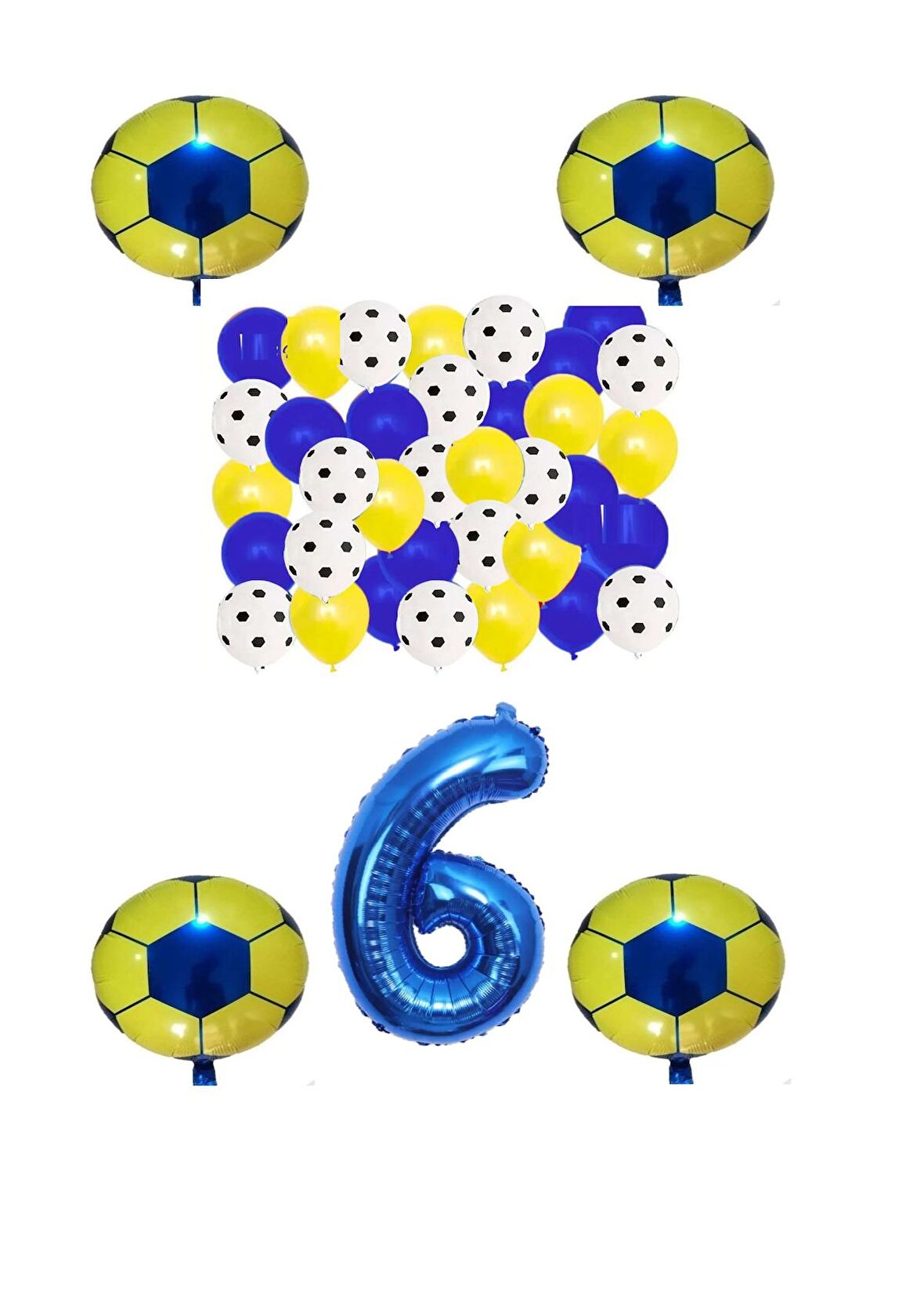 Sarı Lacivert Taraftar Folyo Balon Doğum Günü Parti Seti Yaş 6