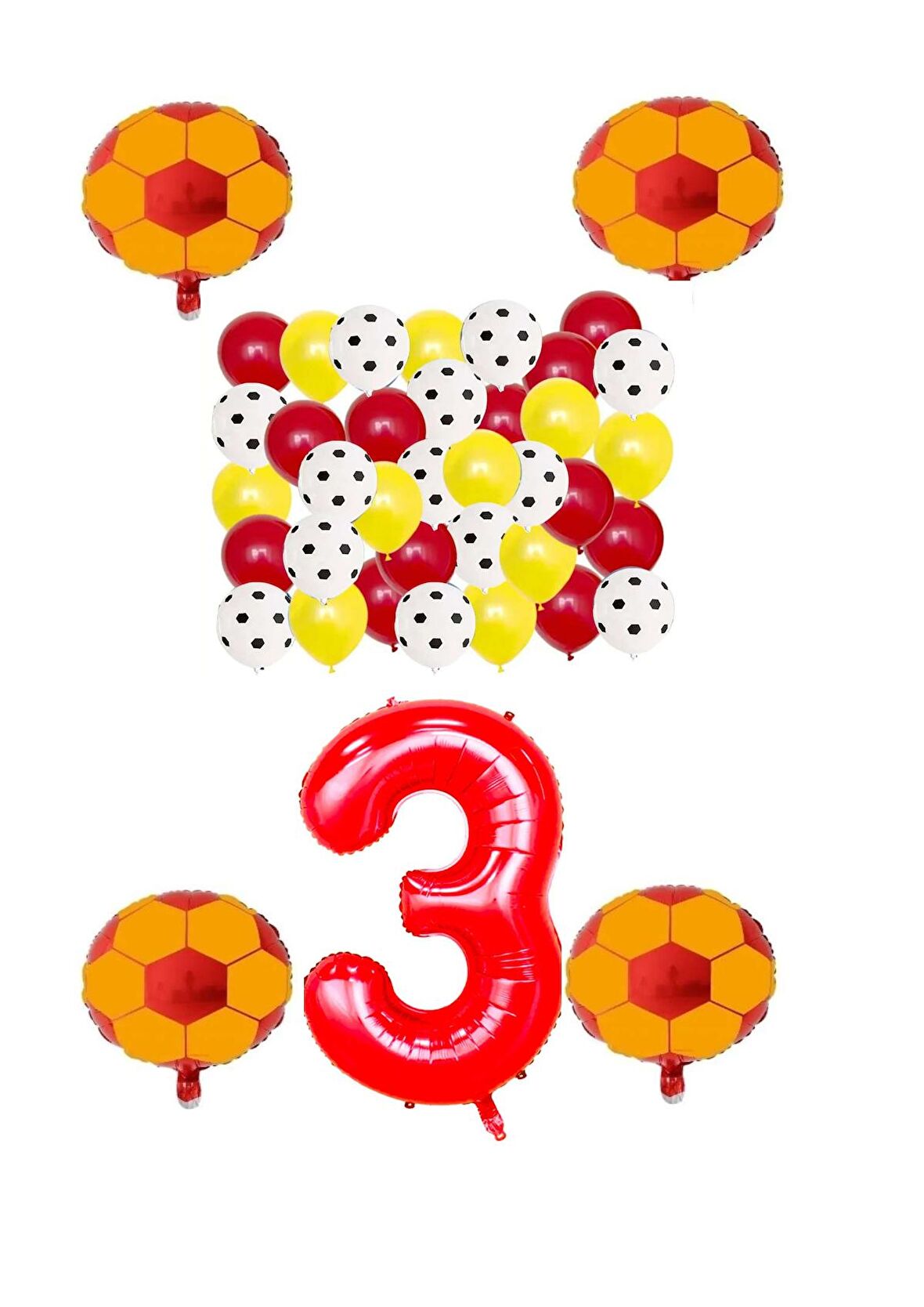 Sarı Kırmızı Taraftar Folyo Balon Doğum Günü Parti Seti Yaş 3