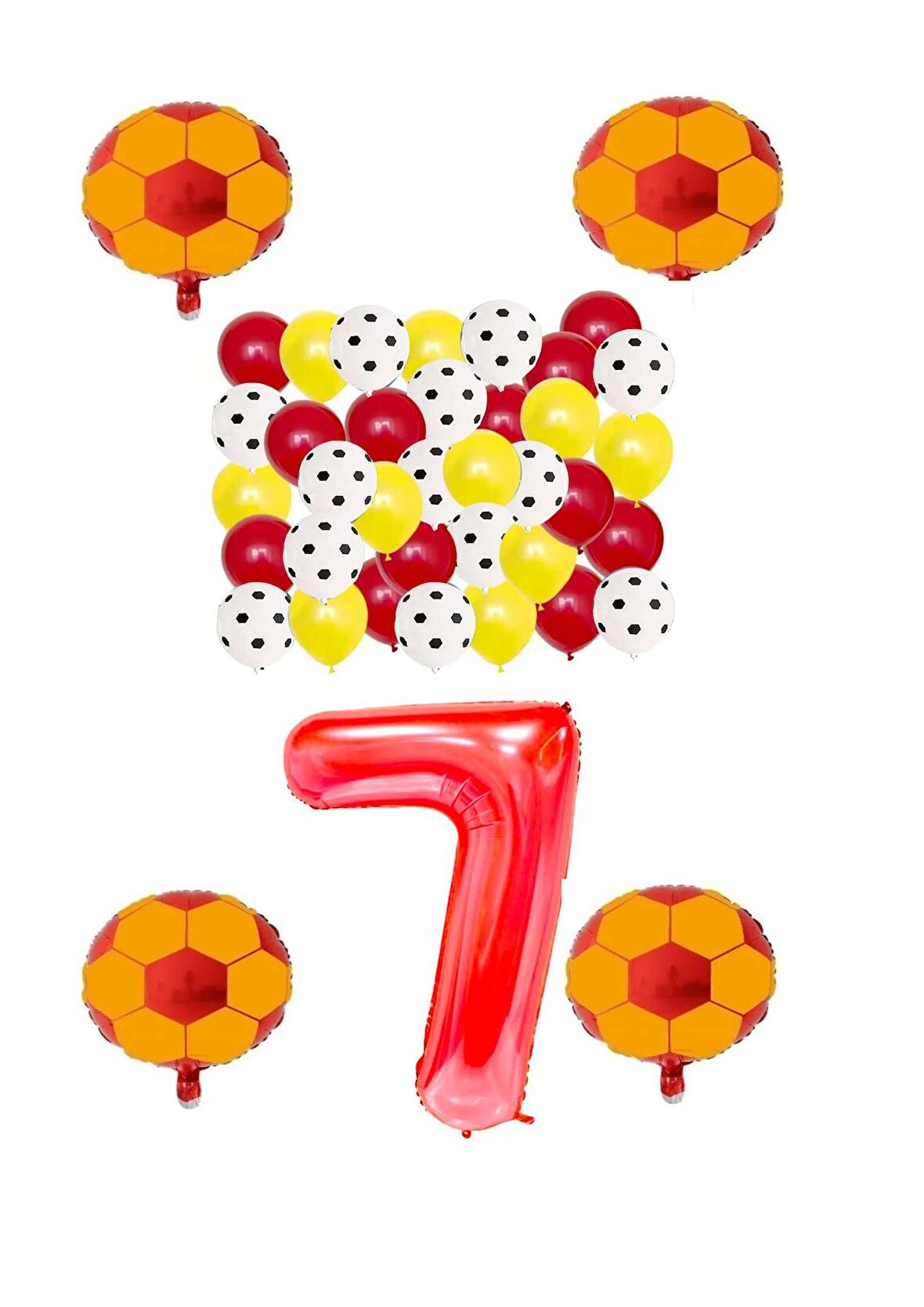 Sarı Kırmızı Taraftar Folyo Balon Doğum Günü Parti Seti Yaş 7