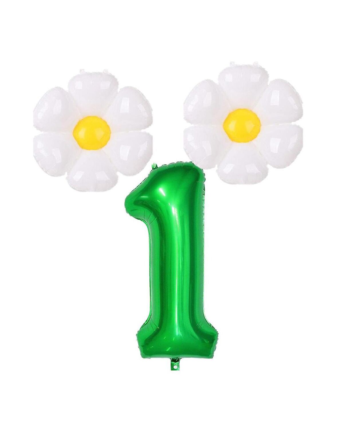 1 Rakam Koyu Yeşil Rakam ve Papatya  Folyo Balon Seti