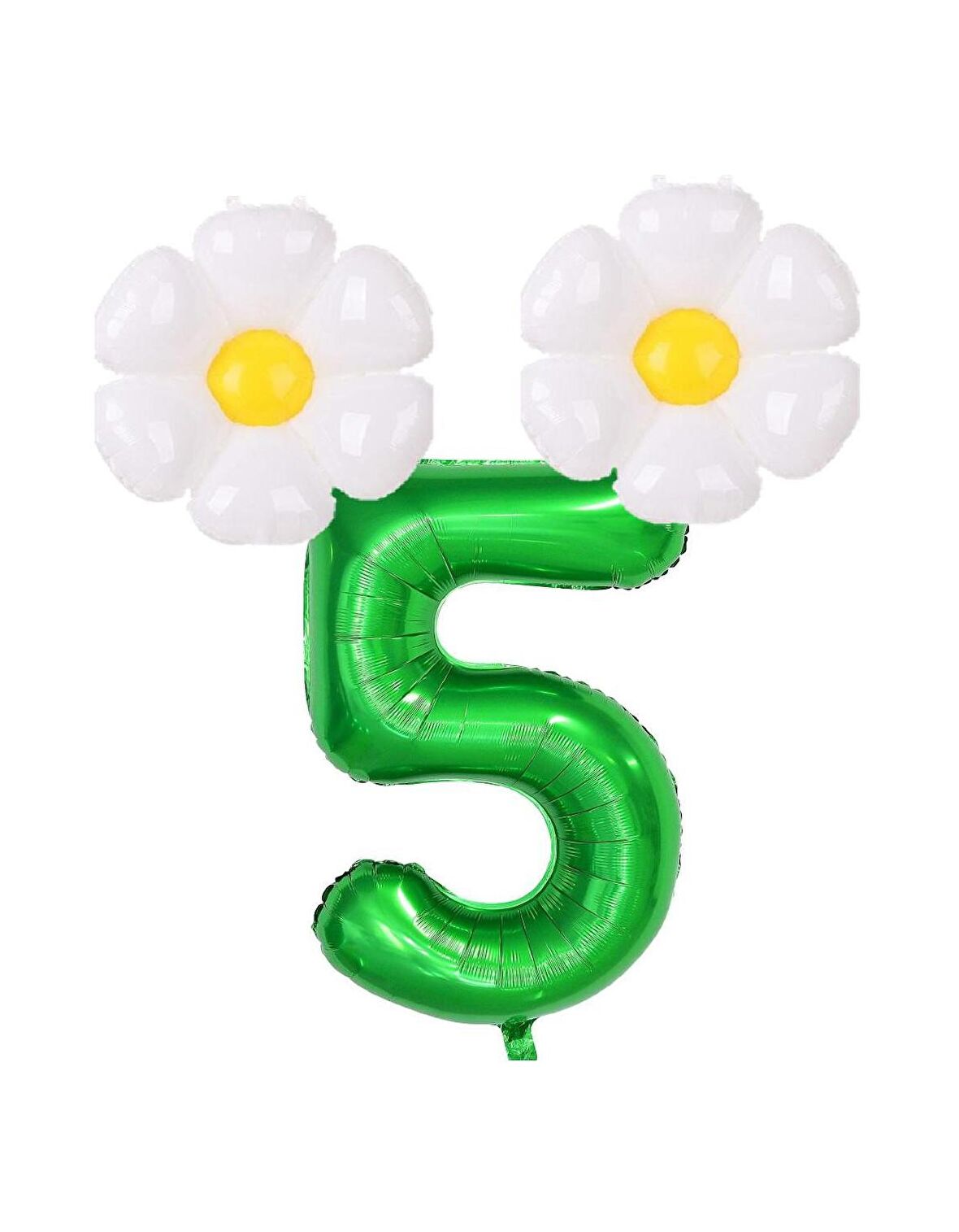 5 Rakam Koyu Yeşil Rakam ve Papatya  Folyo Balon Seti