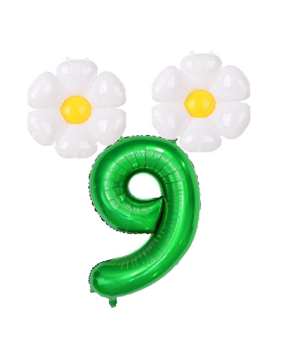 9 Rakam Koyu Yeşil Rakam ve Papatya  Folyo Balon Seti