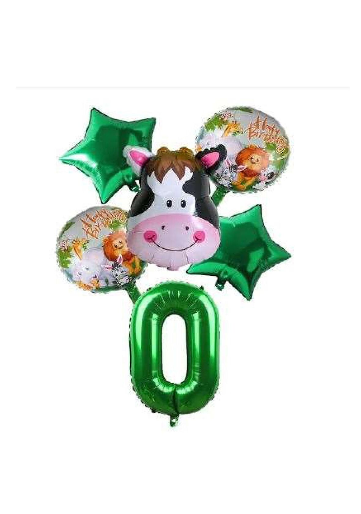 Yeşil Rakam Yıldız İnek Hayvan Folyo Balon Seti Yaş 0