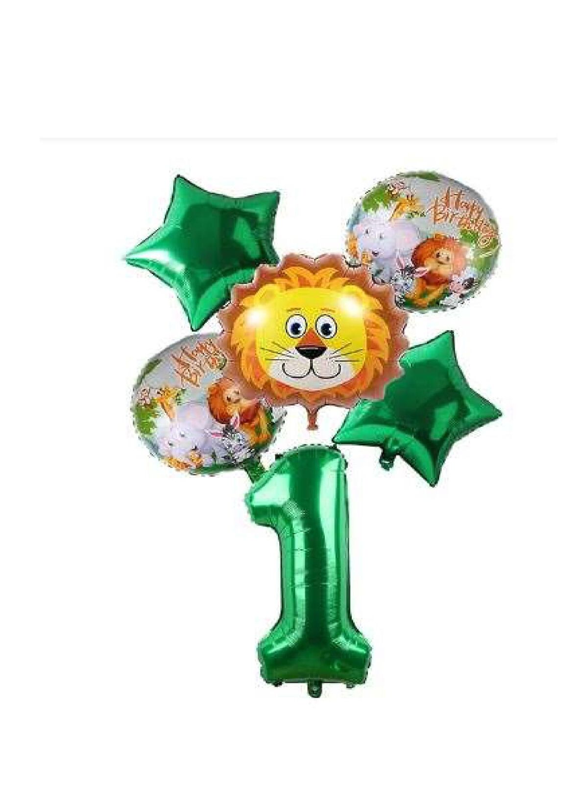 Yeşil Rakam Yıldız Aslan Hayvan Folyo Balon Seti Yaş 1
