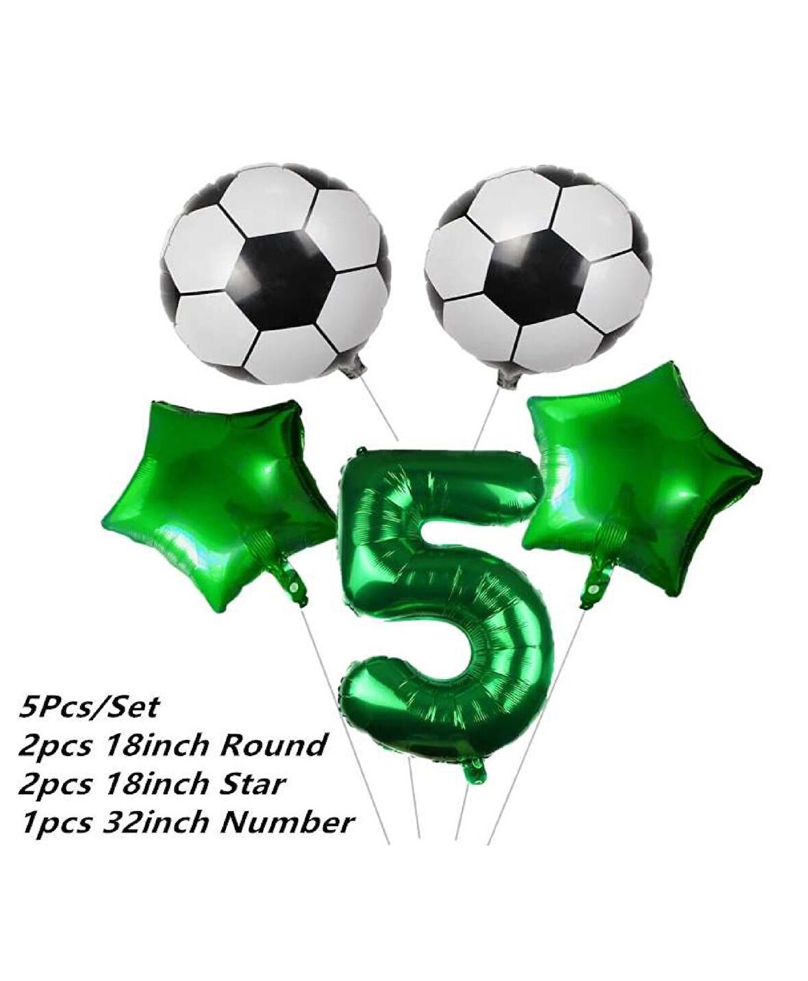 Yeşil Rakam Yeşil Yıldız Futbol Temalı Balon Seti Yaş 5