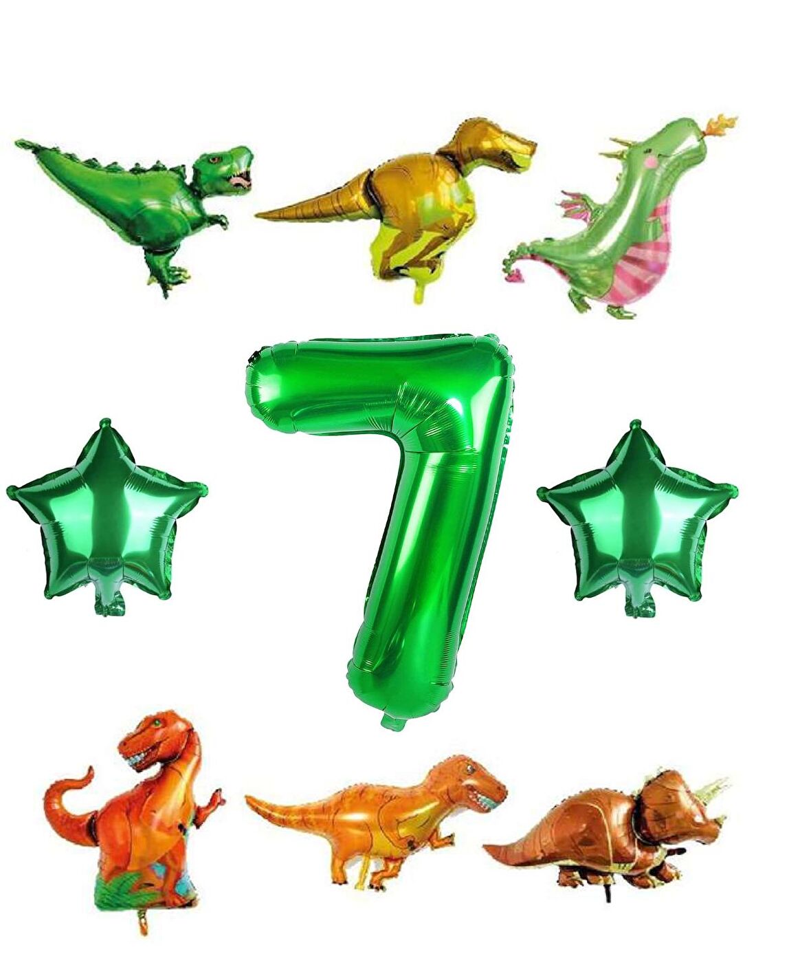 Safari Dinazor Hayvanlar Temalı Yeşil Rakam Folyo Balon Seti Yaş 7
