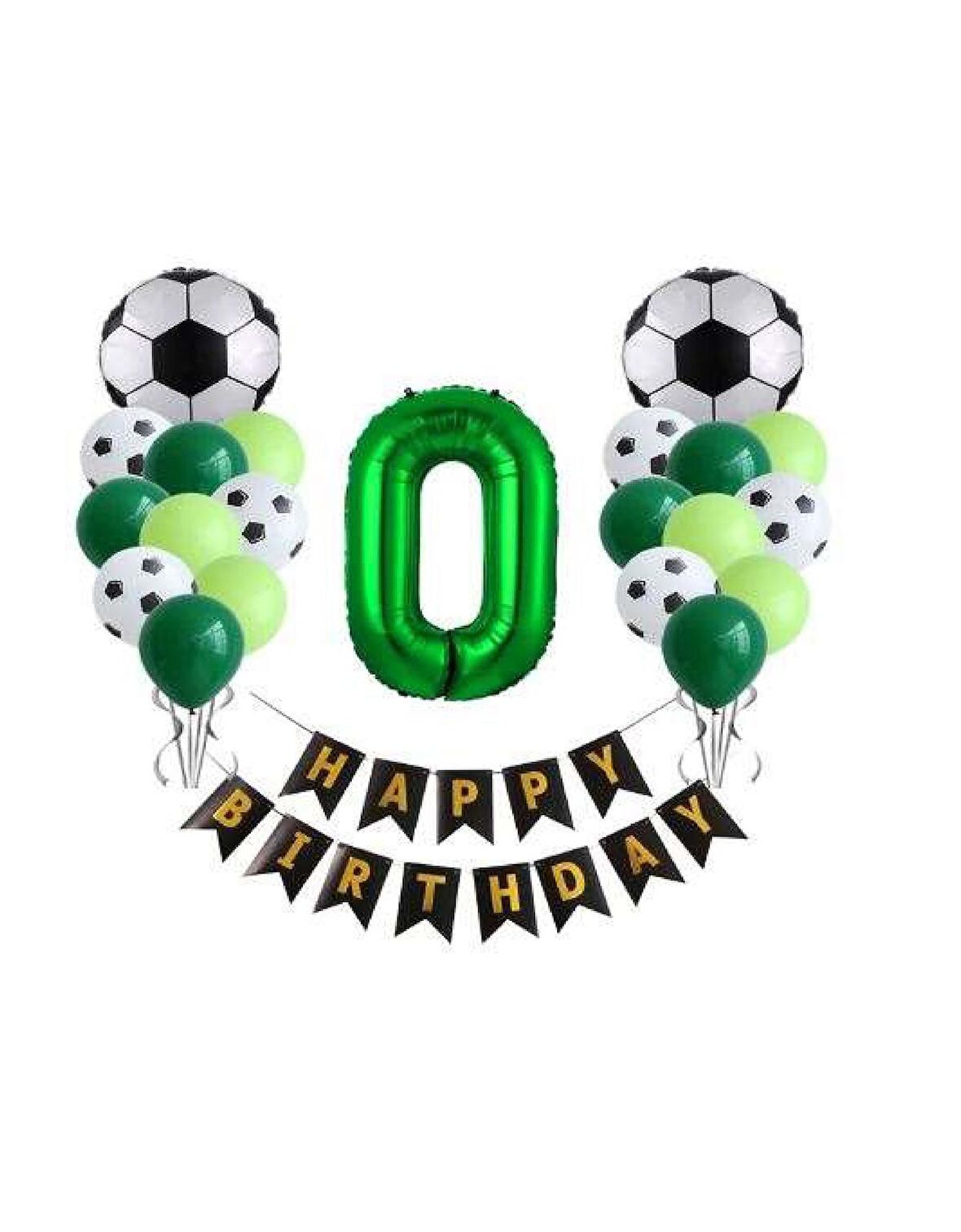 0 Yaş Futbol Temalı Yeşil Rakamlı Happy Bırthday Yazılı Doğum Günü Seti