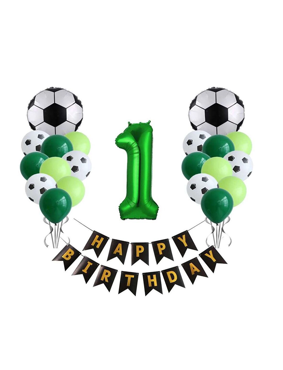 1 Yaş Futbol Temalı Yeşil Rakamlı Happy Bırthday Yazılı Doğum Günü Seti