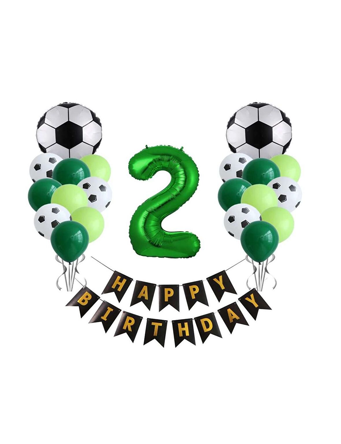2 Yaş Futbol Temalı Yeşil Rakamlı Happy Bırthday Yazılı Doğum Günü Seti