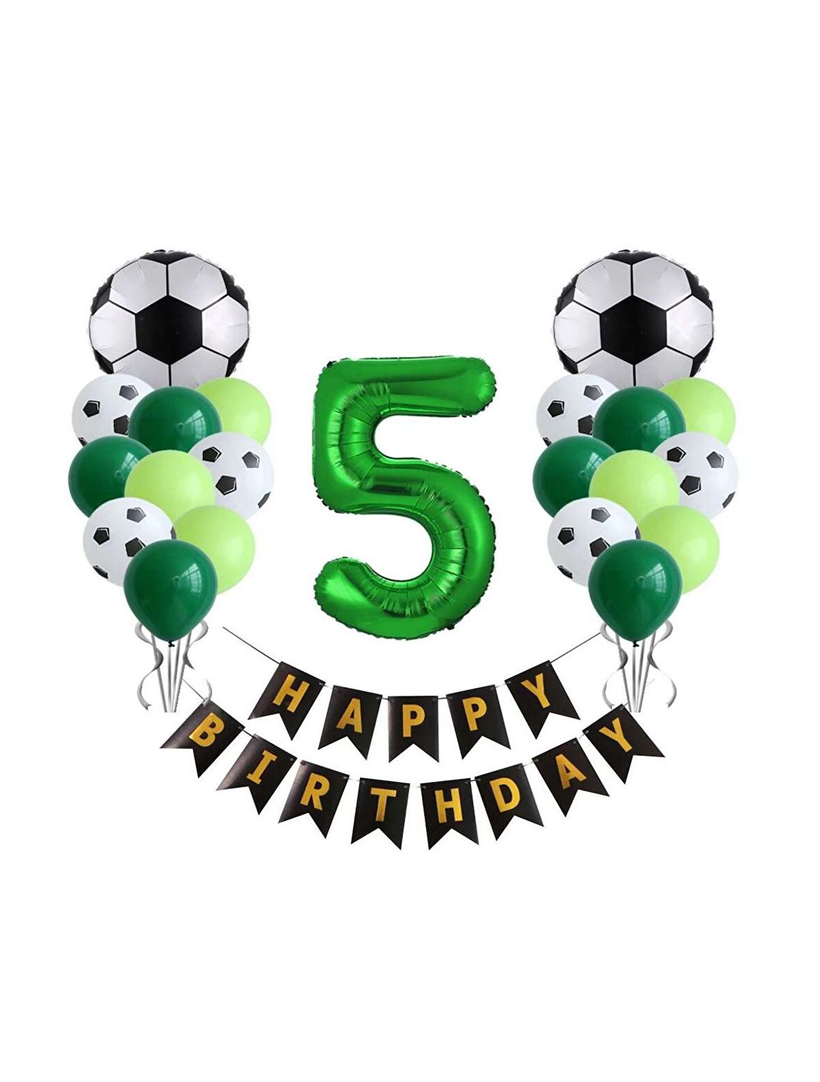 5 Yaş Futbol Temalı Yeşil Rakamlı Happy Bırthday Yazılı Doğum Günü Seti