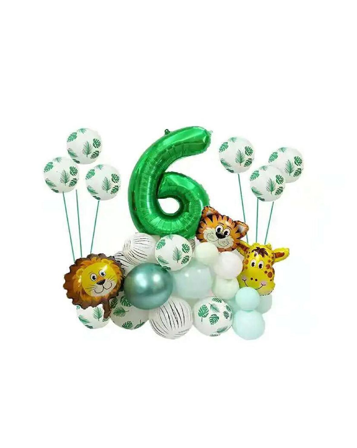 Safari Temalı Yeşil Rakamlı Folyo Balon Seti Yaş 6