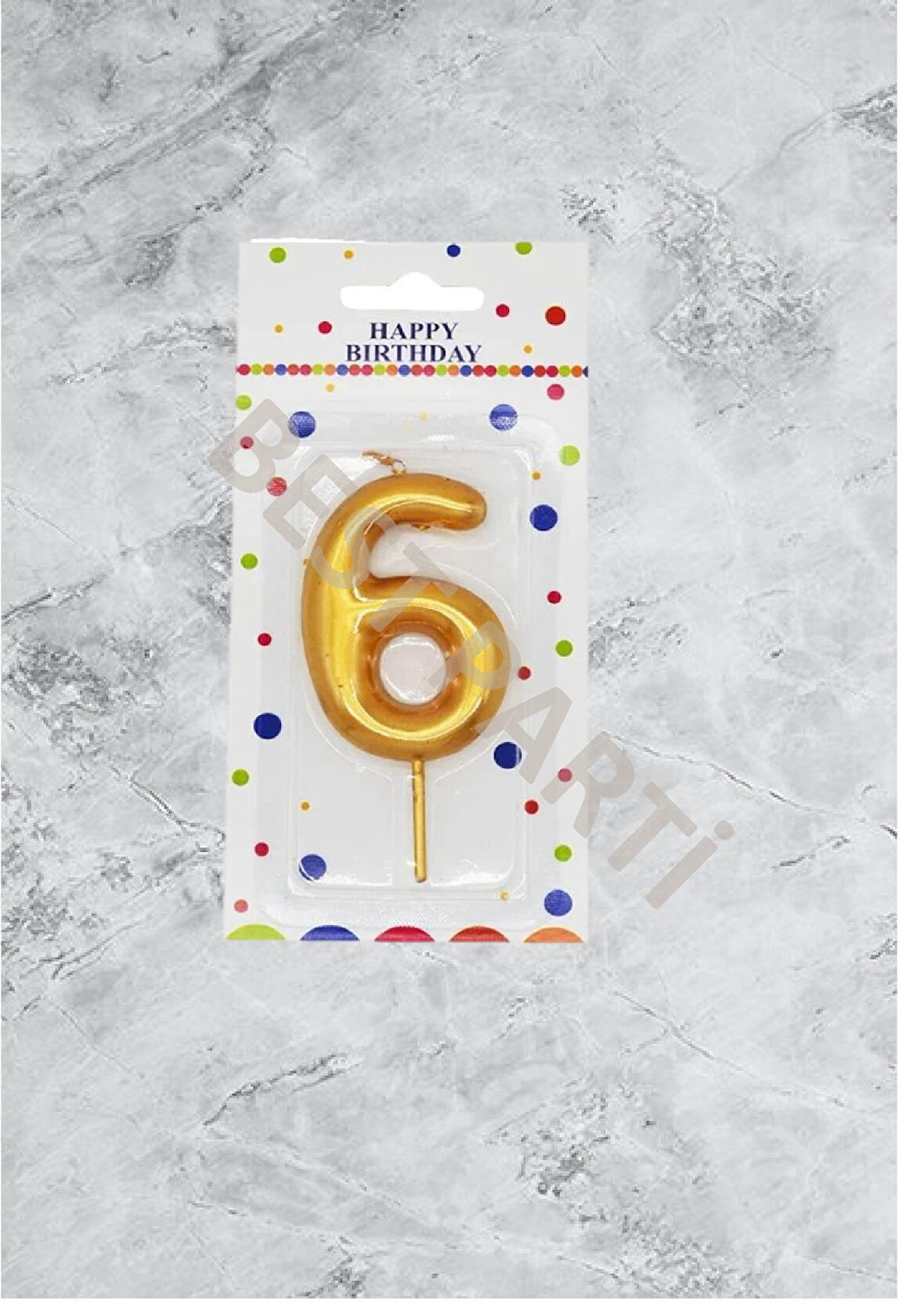 6 Rakamı Gold Renk Duğum Günü Pasta Mumu