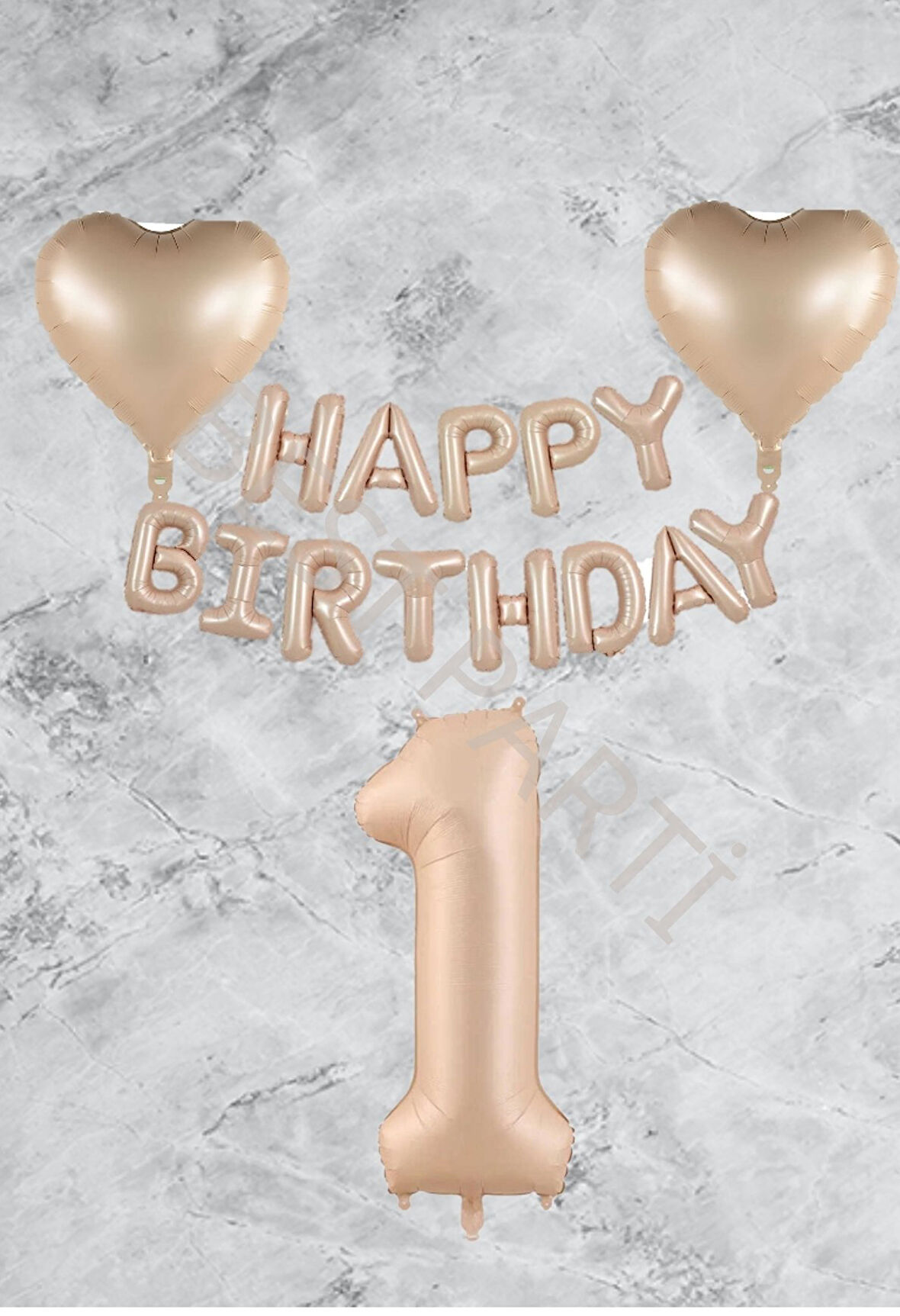 Kum Beji Kalp Happy Bırthday Rakam Folyo Balon Seti Yaş 1