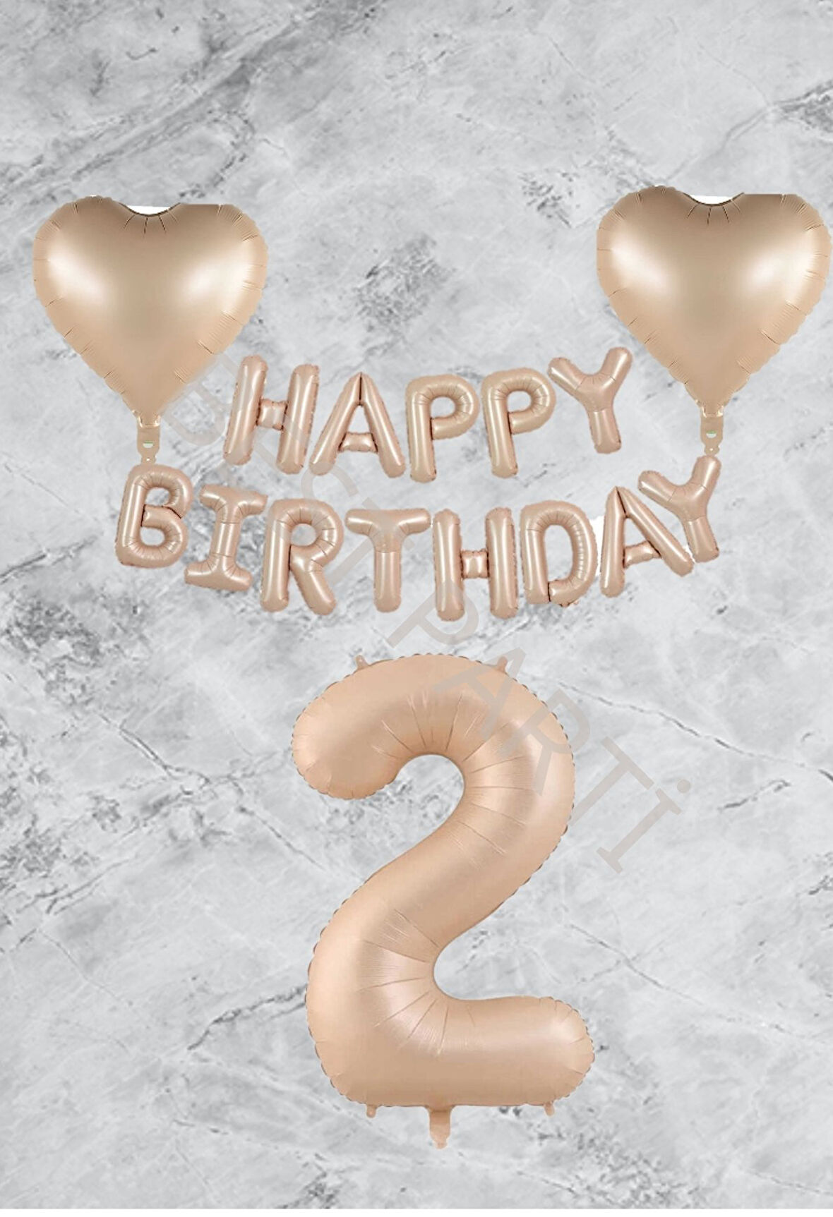 Kum Beji Kalp Happy Bırthday Rakam Folyo Balon Seti Yaş 2