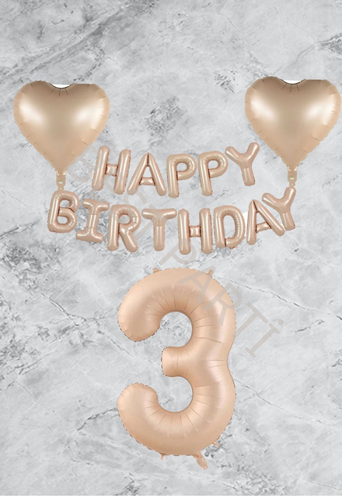 Kum Beji Kalp Happy Bırthday Rakam Folyo Balon Seti Yaş 3