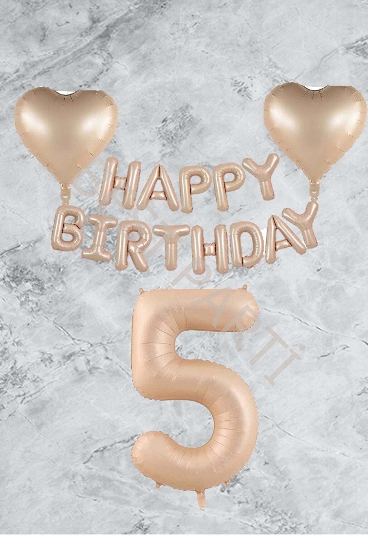 Kum Beji Kalp Happy Bırthday Rakam Folyo Balon Seti Yaş 5