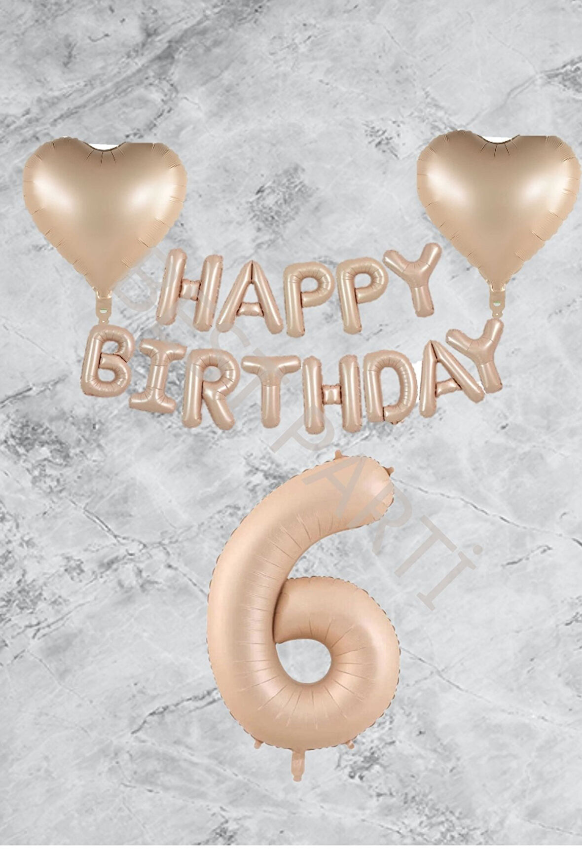 Kum Beji Kalp Happy Bırthday Rakam Folyo Balon Seti Yaş 6