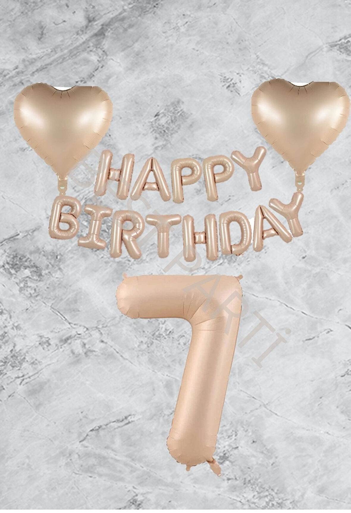 Kum Beji Kalp Happy Bırthday Rakam Folyo Balon Seti Yaş 7