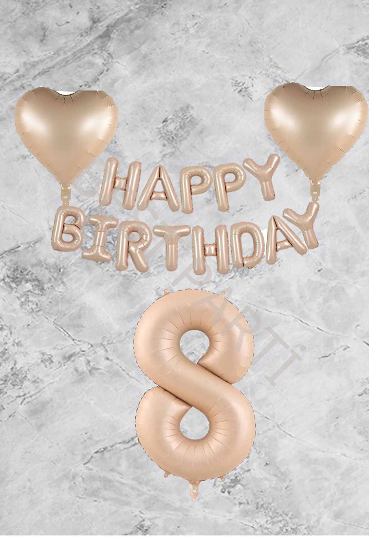 Kum Beji Kalp Happy Bırthday Rakam Folyo Balon Seti Yaş 8