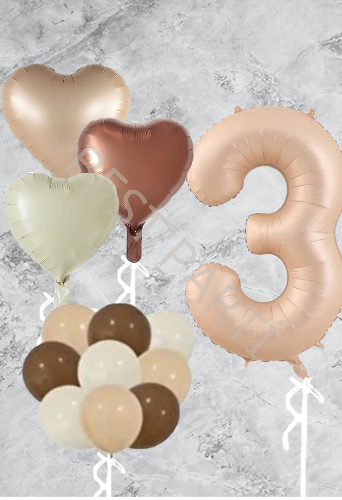 Kum Beji Kalp Rakam Folyo ve Latex Balon Seti Yaş 3