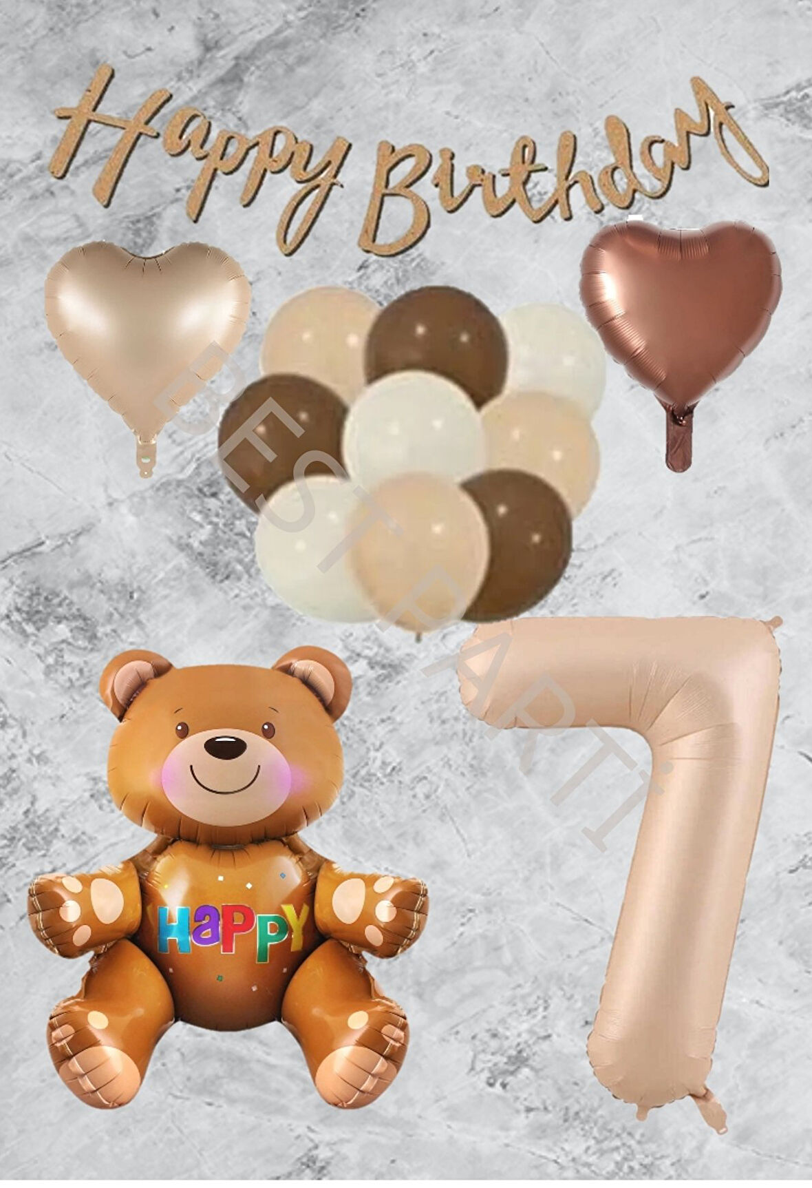 Kum Beji Rakam Kalp Ayıcıklı Folyo Balon Seti Yaş 7
