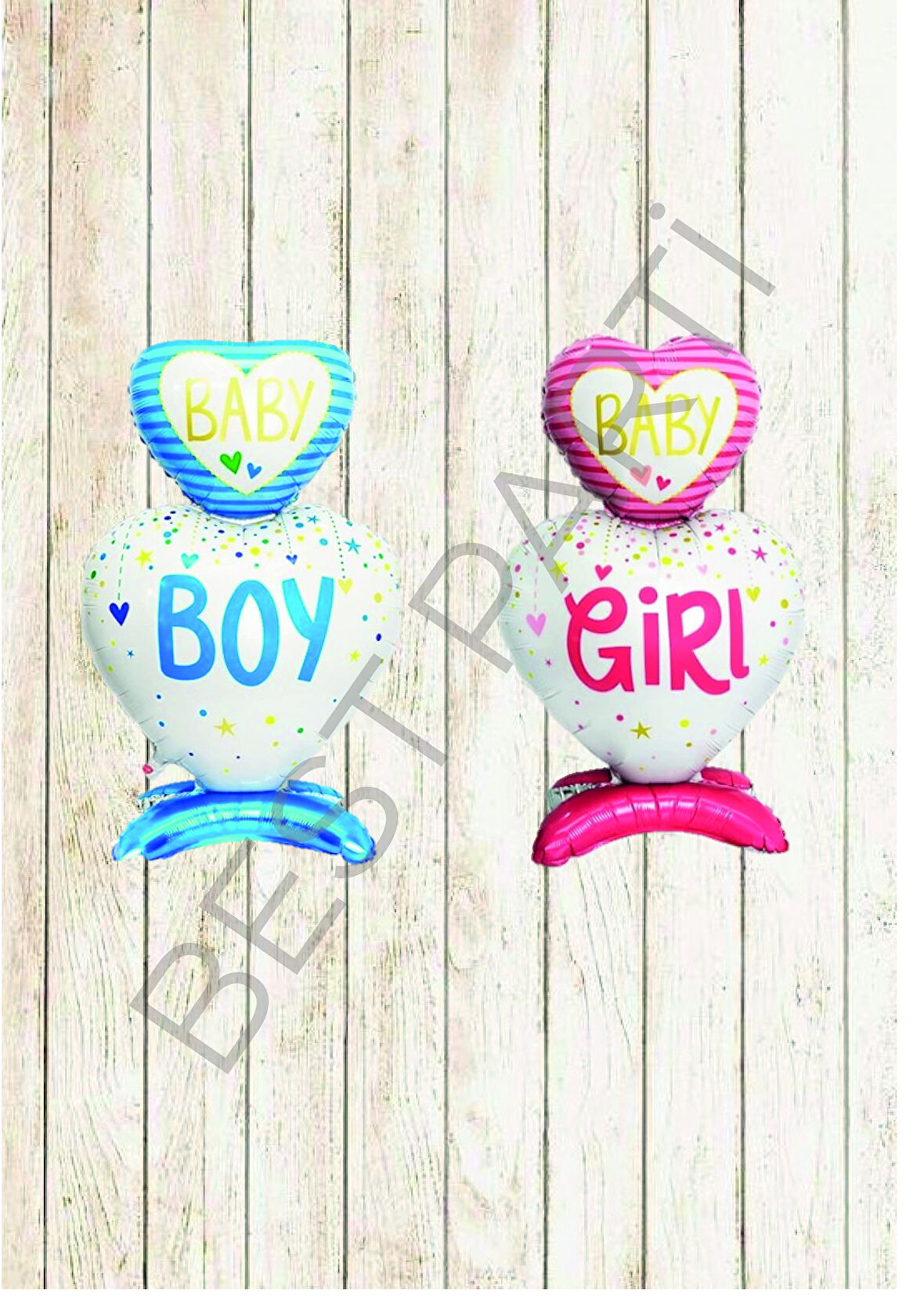 Ayaklı Pembe Girl - Mavi Boy Folyo Balon Seti