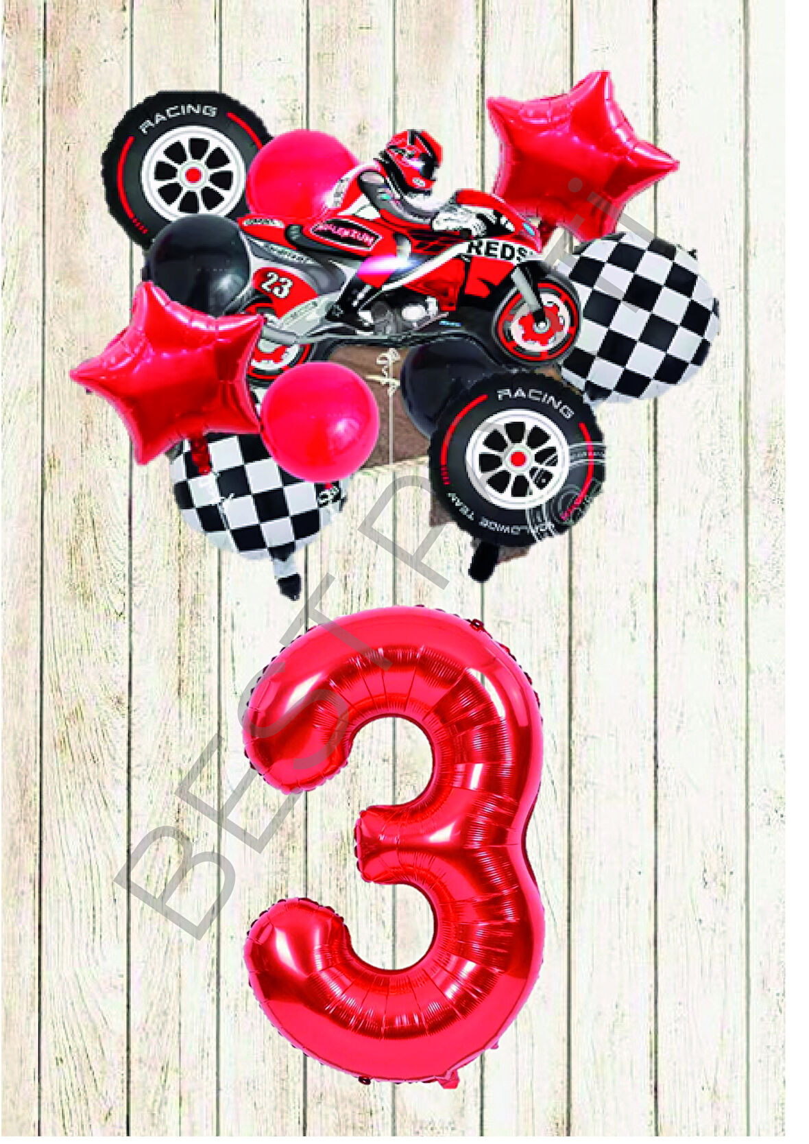 Motorsiklet Kırmızı Temalı Doğum Günü Seti Yaş-3