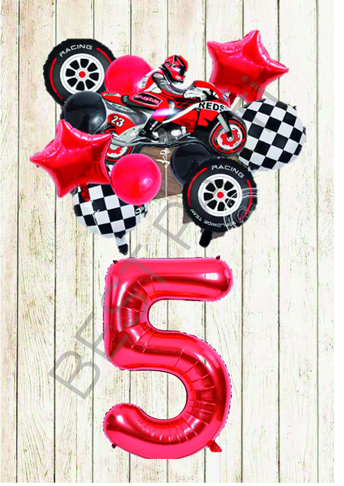 Motorsiklet Kırmızı Temalı Doğum Günü Seti Yaş-5