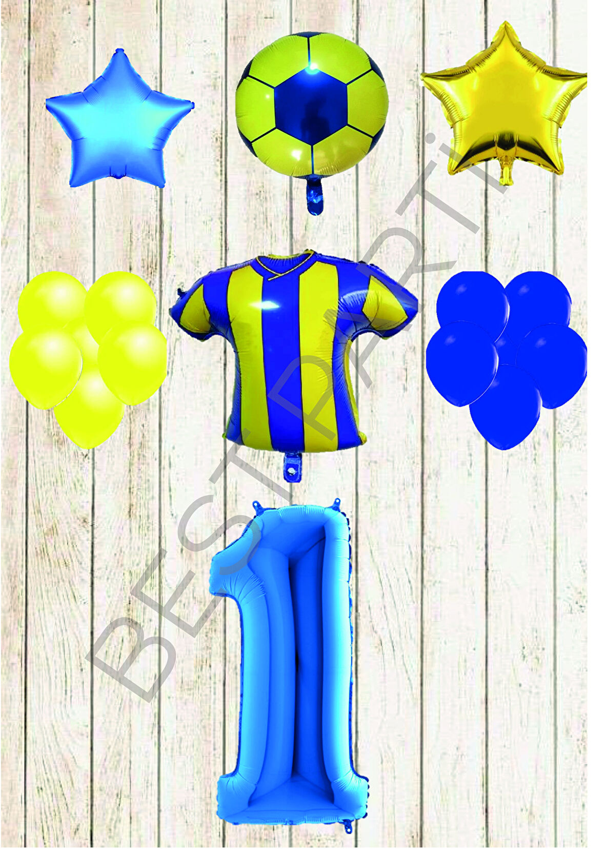 Taraftar Sarı Lacivert Doğum Günü Balon Seti Yaş-1