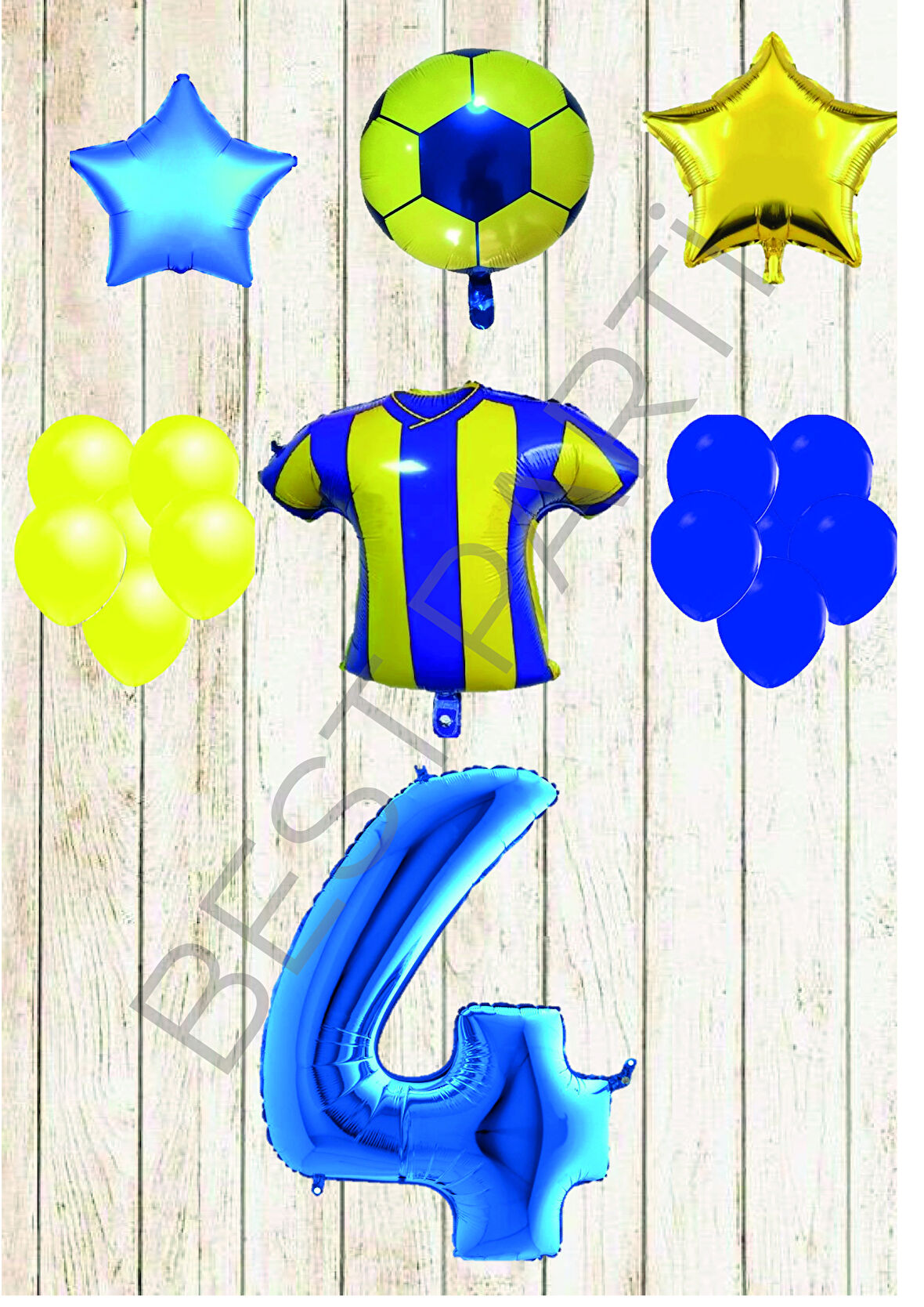 Taraftar Sarı Lacivert Doğum Günü Balon Seti Yaş-4